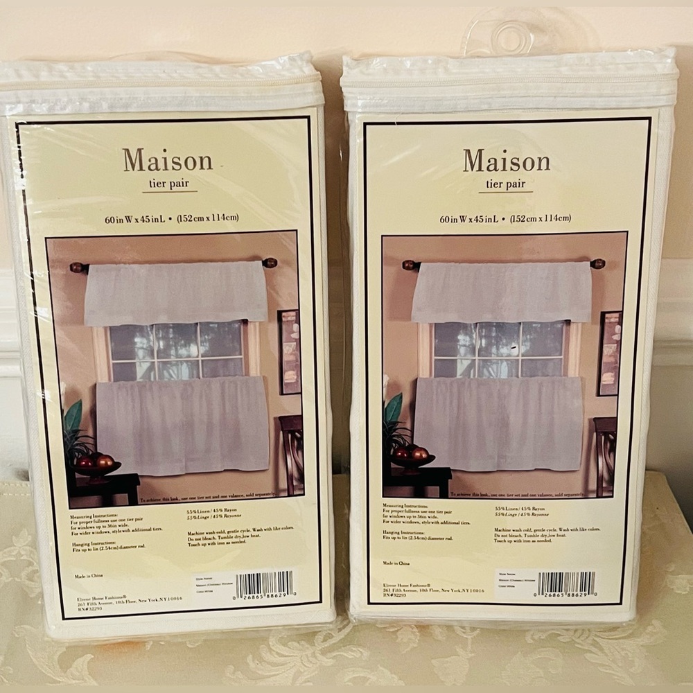 New Maison Pintuck Kitchen Window Tiers, Set of 2  60”x 45" In Off White - Picture 2 of 6